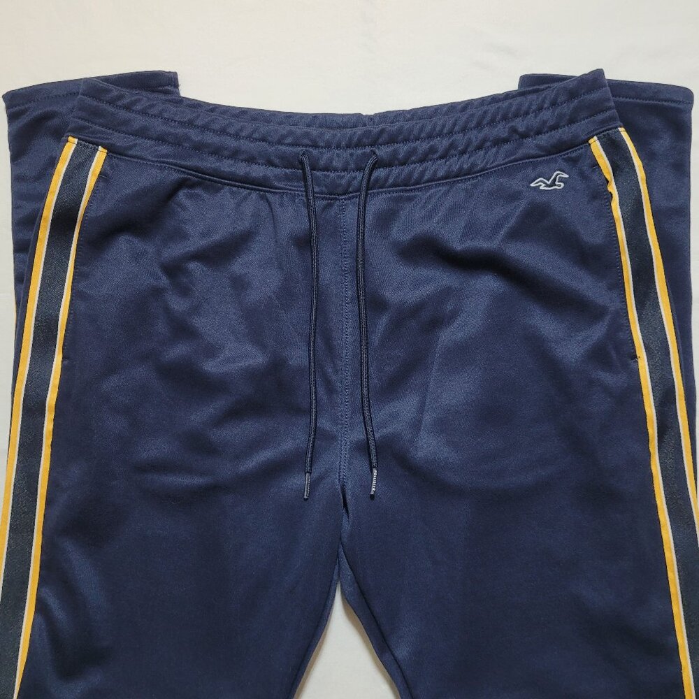 Hollister Mens Navy Track Pants Yellow Side Stripe Athletic Joggers Large Y2K - Picture 3 of 9